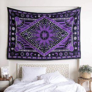 Twin Size Star Sun Purple Boho Style Wall Bed Decor Cotton Tapestry NEW
